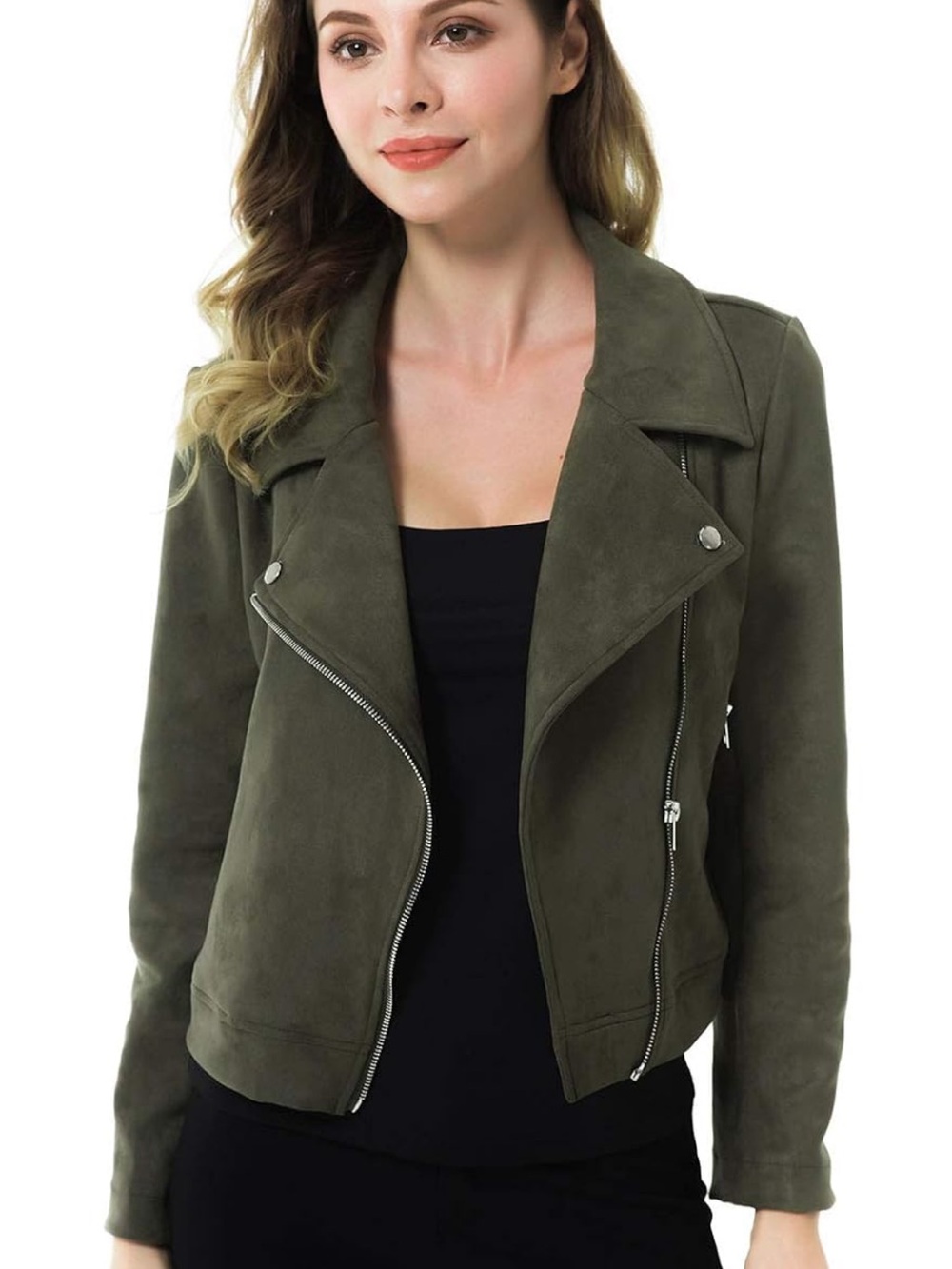 Amazon Olive Suede Moto Jacket for Women